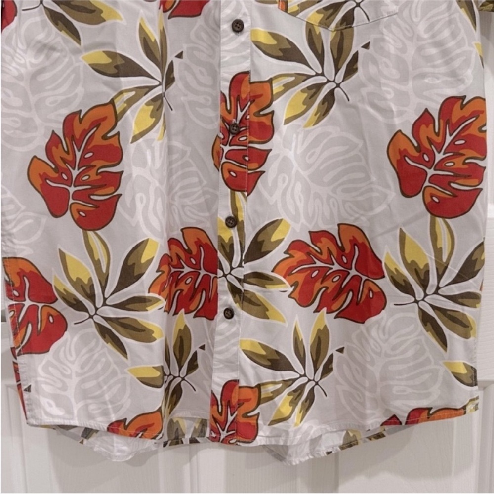Hurley Short Sleeve Organic Cotton Button Down Gray, Orange & Green Palm Print - Picture 7 of 10